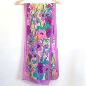 Vintage Silk Mod Purple Floral Print Scarf - image 1